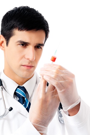 Doctor with syringe, isolated on whiteの写真素材