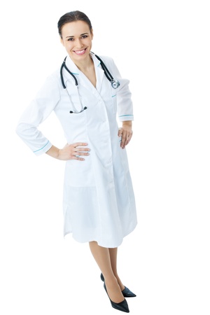 Top view full body portrait of female doctor or nurse, isolated on white backgroundの写真素材