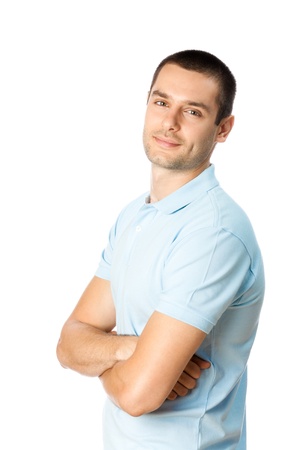 Portrait of happy smiling young man, isolated on white backgroundの写真素材