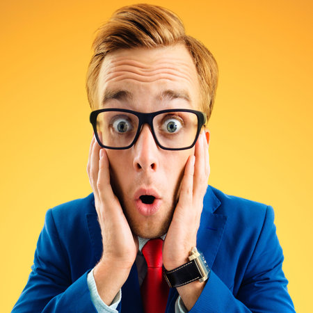 Wow! It's unbelievable! Portrait of shocked or very surprised funny businessman with open mouth, in...