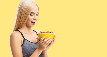 Healthy eating, vegan vegetarian raw food dieting concept image - happy excited astonished surprised...