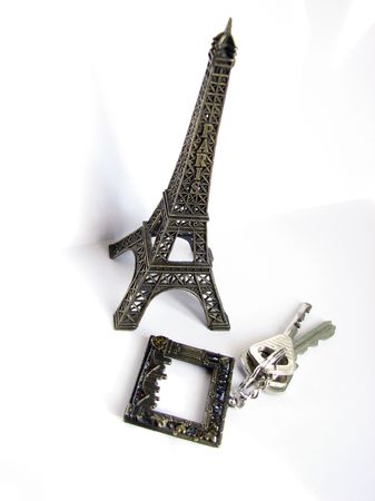 eiffel tower with word Paris on it and keys の写真素材