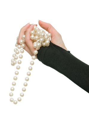 pearls in the woman's hand の写真素材