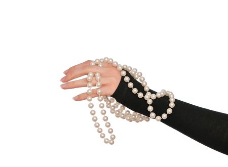 luxury pearls in the woman's hand as a lot on the auctionの写真素材