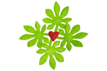 Autumn artificial leaves with heart  as a decoration for holidaysの写真素材