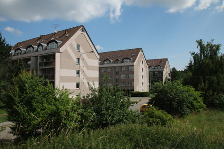 New block of flats near the green parkの写真素材