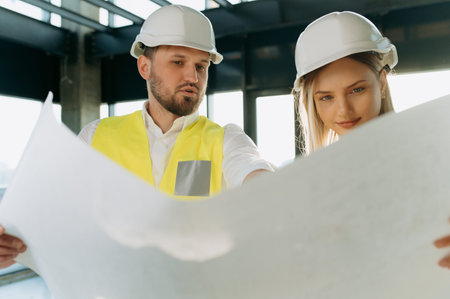 A business woman and an architect are talking about a project in an office interior