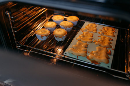 Baking cookies, biscuits, cupcakes in a hot oven
