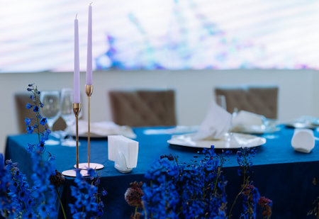 Beautiful decorated table set for wedding party. Wedding decorations with flowers. wedding decorの写真素材