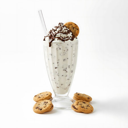 Milkshake with chocolate and cookies on a white background, isolateの素材