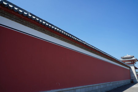 Exterior wall of an ancient chinese temple の写真素材