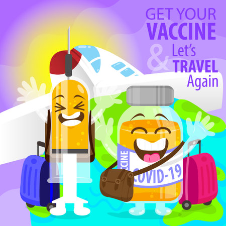 get your vaccine and let's travel againのイラスト素材