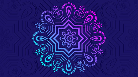 a colorful mandala background with a circular pattern in blue and purpleのイラスト素材
