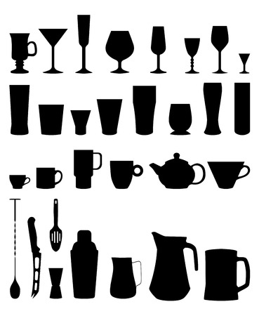 Bar glasses and cups isolated on white backgroundのイラスト素材