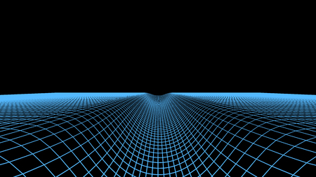 Abstract digital tunnel background. Landscape grid illustration. 3d cyberspace technology wireframe vector. Digital mesh ravine for bannersのイラスト素材