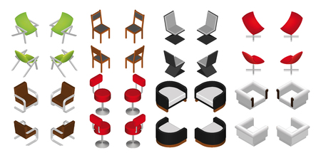 Isometric chair and armchair set. Vector furniture.の写真素材
