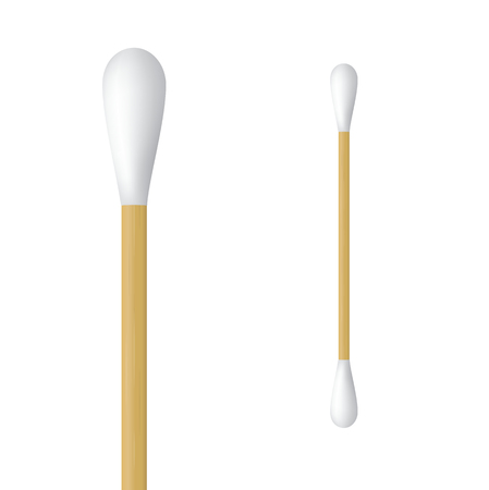 Realistic cotton ear swab. Vector illustration of wooden ear stickのイラスト素材