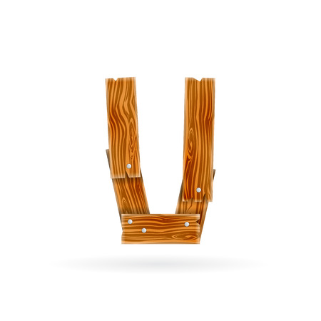 Letter U icon. Rough wooden plank icon. Isolated vector rustic concept.のイラスト素材