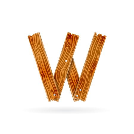 Letter W icon. Rough wooden plank icon. Isolated vector rustic concept.のイラスト素材