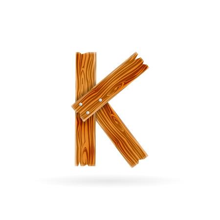 Letter K icon . Rough wooden plank icon. Isolated vector rustic conceptのイラスト素材