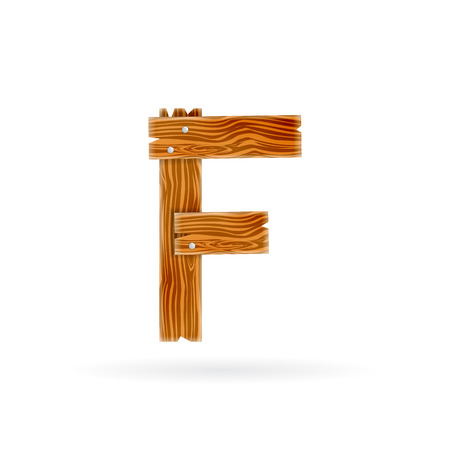 Letter F icon. Rough wooden plank icon. Isolated vector rustic concept.のイラスト素材