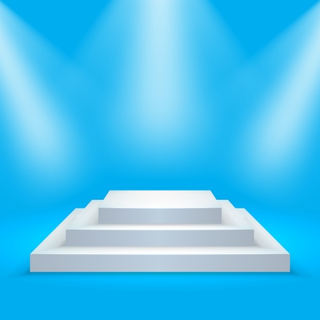 Square podium illuminated by spotlights. Empty ceremony pedestal. Vector illustration.のイラスト素材