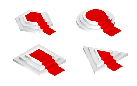 Isometric podium set with red carpet. Empty ceremony pedestal. Vector illustration.のイラスト素材