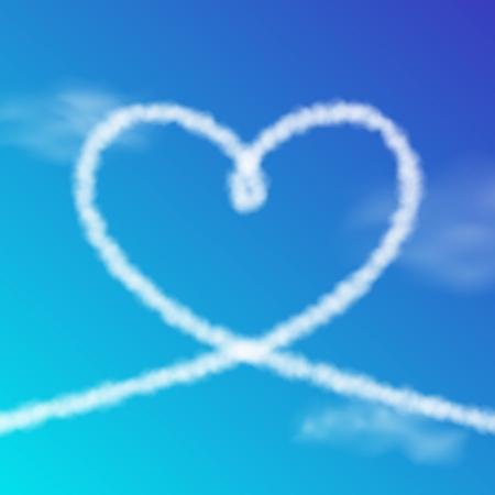 Heart shape from realistic clouds on a blue sky. Vector illustration for banner or poster design. Love conceptのイラスト素材