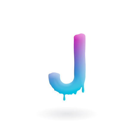 Letter J logo. Colored paint character with drips. Dripping liquid symbol. Isolated art concept vector.のイラスト素材