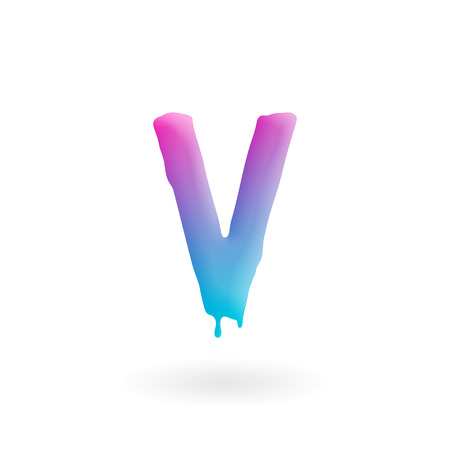 Letter V logo. Colored paint character with drips. Dripping liquid symbol. Isolated art concept vector.のイラスト素材