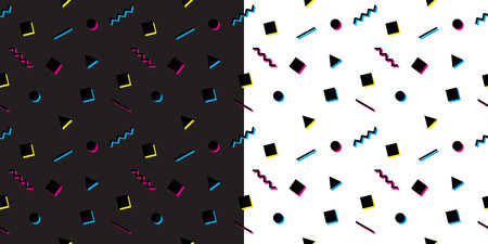 Memphis abstract geometric seamless patterns. Colored vector textures set.のイラスト素材