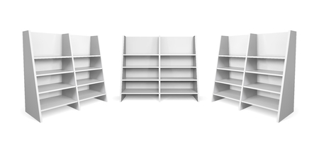 Inclined promotion shelving mockup. Isolated vector retail product stand with shelfのイラスト素材