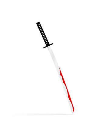 Japan samurai sword. Flat vector illustration of bloody katanaのイラスト素材