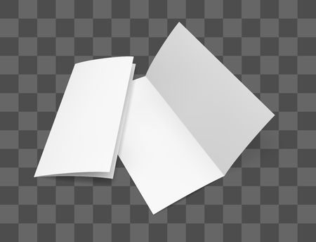Blank bi fold paper brochure mockup. Flyer design template on transparent background. Vector illustration set.のイラスト素材