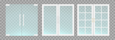 Flat transparent glass doors with handles. Vector illustrationのイラスト素材