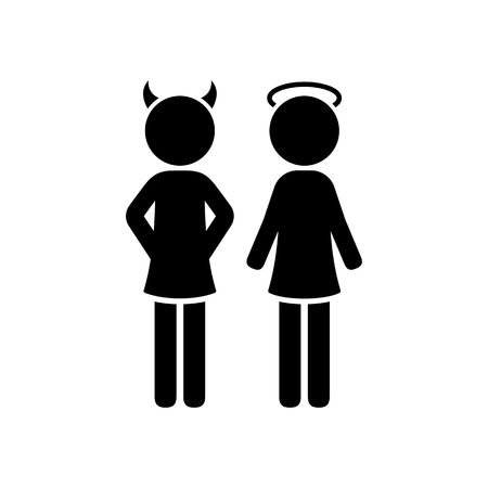 Angel and devil girl silhouette with horn and halo. Minimalistic vector icon.のイラスト素材