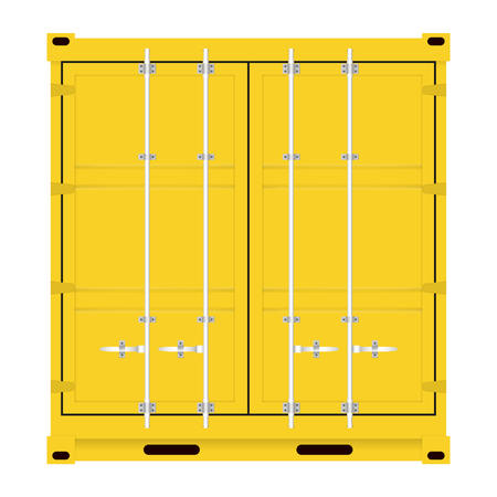 Yellow locked cargo shipping container. Front view. Vector illustrationのイラスト素材