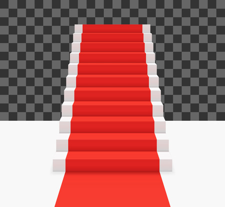 Red carpet on white stairs. Front view vector illustrationのイラスト素材
