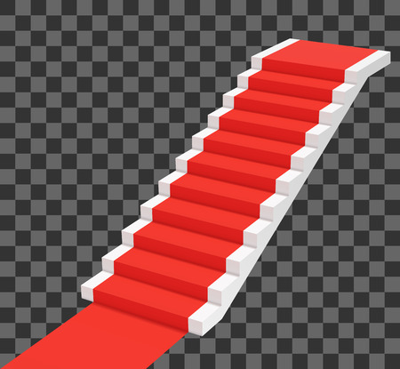 Red carpet on white stairs. Perspective view vector illustrationのイラスト素材