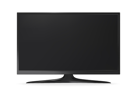 Widescreen black flat tv on stand. Realistic vector mockup.のイラスト素材