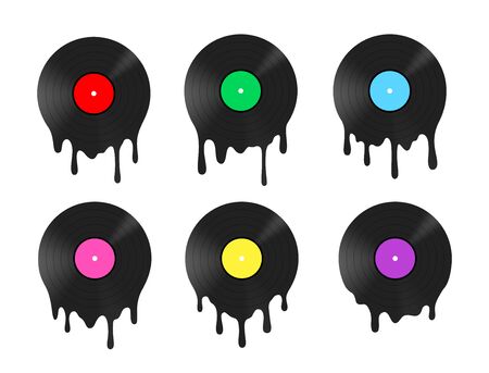 Melted vinyl record with dripping drops. Vector illustration.のイラスト素材