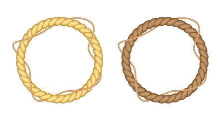 Round rope borders set. Circle vintage frames. Vector design elements.のイラスト素材
