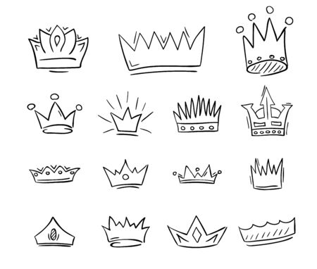 Hand drawn crowns draft set. Vector illustration.のイラスト素材