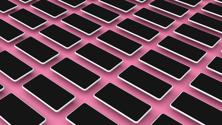 Realistic smartphones grid mockup for application and mobile website design presentation. Cellphone...