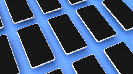 Realistic smartphones grid mockup for application and mobile website design presentation. Cellphone...