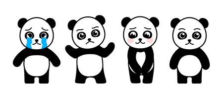 Cartoon cute little panda with different emotions. Vector illustration.のイラスト素材