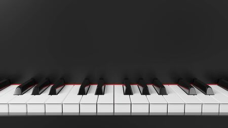 Front view grand piano keyboard. Background for music events banners. 3D rendering image.の写真素材