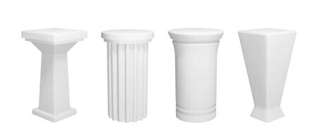 Realistic exhibition product stand. White vector square pedestal mockup.のイラスト素材