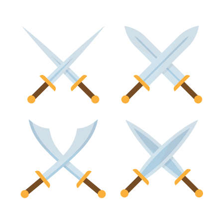 Crossed swords cartoon set. Vector illustration. Medieval concept.のイラスト素材