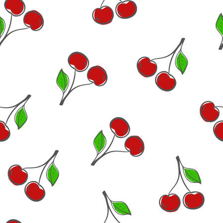 Seamless hand drawn cherry pattern. Berry vector texture.のイラスト素材